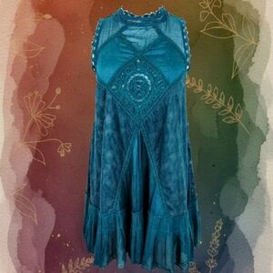 Free People Whimsigoth Boho Lace Halter Mock Neck Backless Sleeveless Dress SM